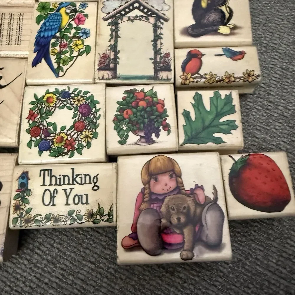 60+ Large Lot Vintage Rubber Wooden Stamps Seasons Words DOTS Sky Kids & More